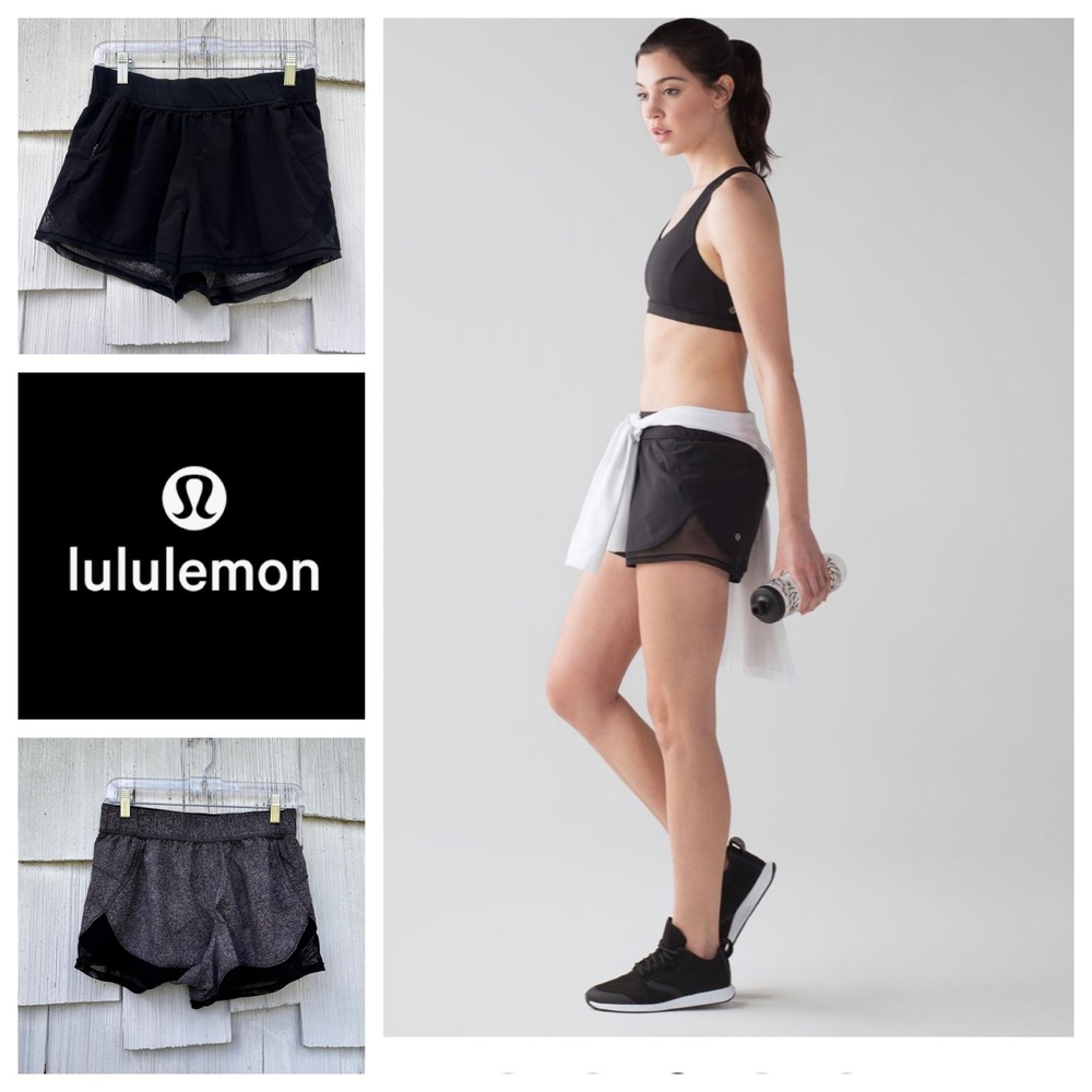 Lululemon Two With One Short Reversible 3" Black‎ Grey W7ADMS Womens Size 6